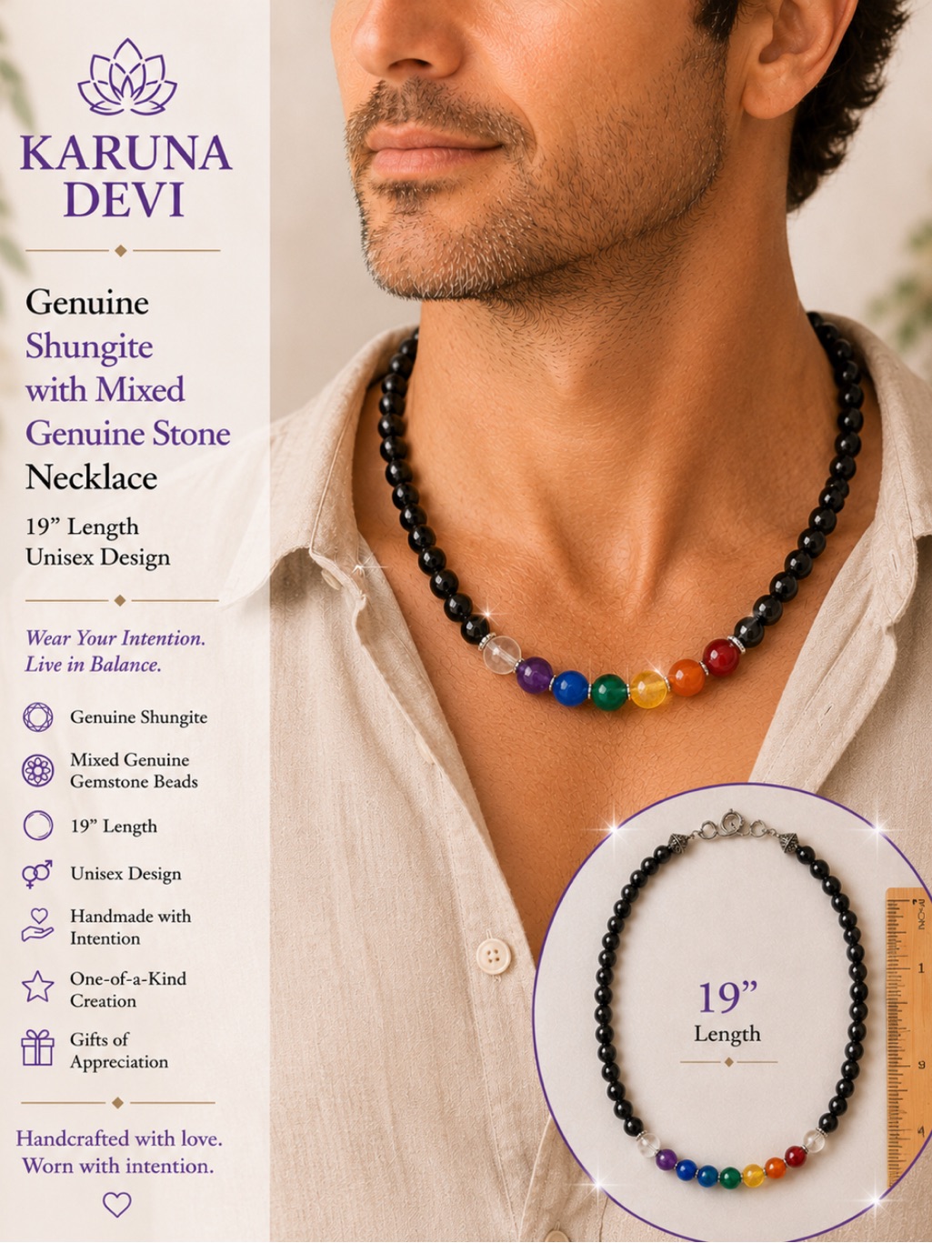 Shungite Genuine Stone With 7 Genuine Stone Bead Necklace
